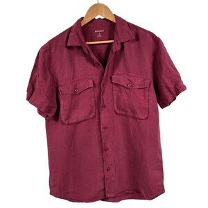 Bonobos Linen Blend Maroon Button Down Short Sleeve Shirt Size Medium